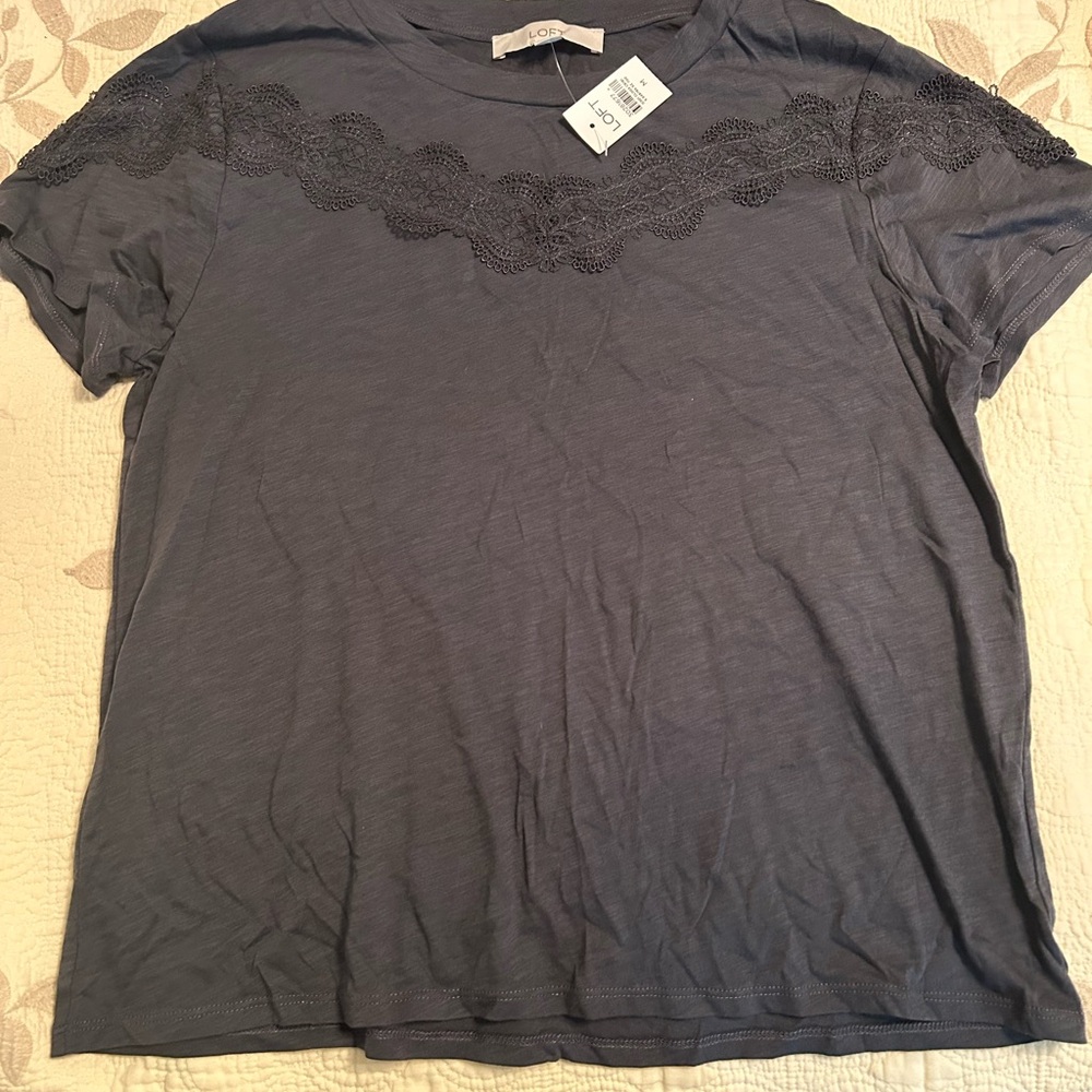 LOFT Charcoal Lace Accent Tee